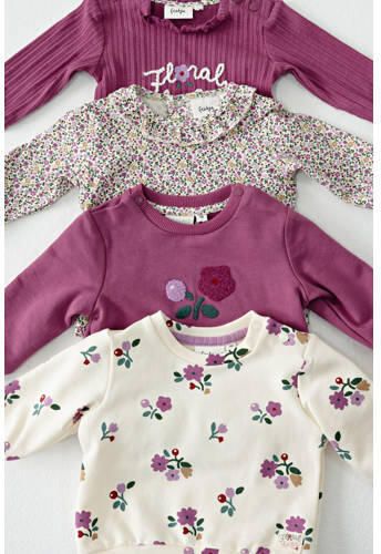 Feetje longsleeve Afternoon Tea creme paars groen Ecru Meisjes Stretchkatoen Ronde hals - Foto 2