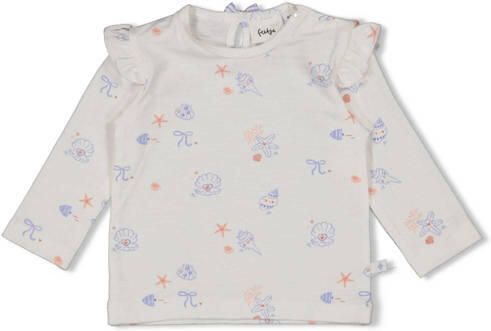 Feetje longsleeve Sea La Vie ecru blauw Meisjes Katoen Ronde hals All over print