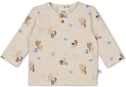 Feetje longsleeve Sssiesta ecru bruin Jongens Katoen Ronde hals All over print