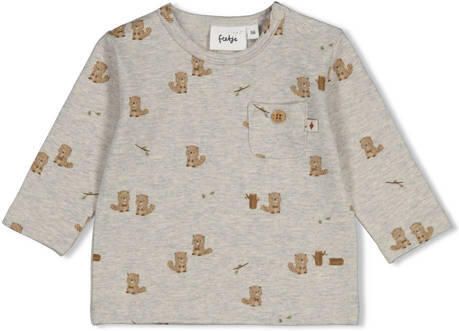 Feetje longsleeve Tiny Timber Tales grijs melange Jongens Stretchkatoen Ronde hals