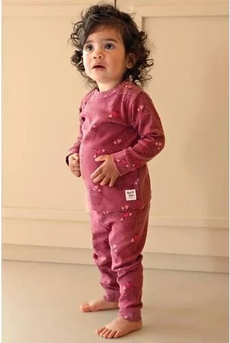 Feetje pyjama met hartjes paars roze Meisjes Katoen Ronde hals All over print