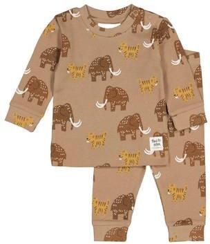 Feetje pyjama met print bruin geel wit Jongens Katoen Ronde hals All over print