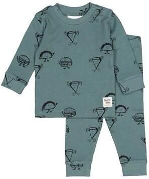 Feetje pyjama met print petrol Blauw Jongens Katoen Ronde hals All over print