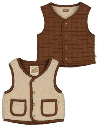 Feetje reversible gilet Tiny Timber Tales beige bruin Jongens Teddy Ronde hals