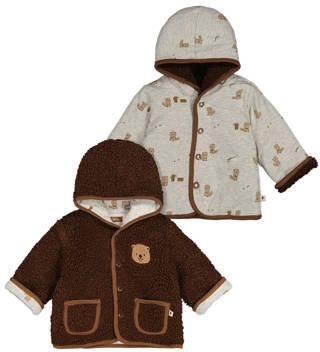 Feetje reversible jas Tiny Timber Tales bruin grijs melange Jongens Teddy Capuchon