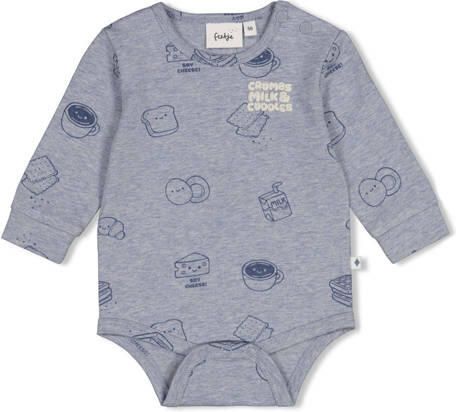 Feetje romper met print blauw Jongens Stretchkatoen Ronde hals All over print