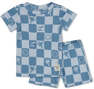 Feetje shortama Chase Check blauw Jongens Stretchkatoen Ronde hals All over print