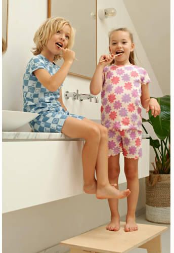 Feetje shortama Chase Check blauw Jongens Stretchkatoen Ronde hals All over print - Foto 2