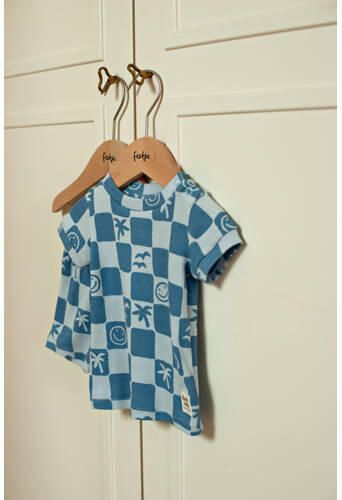 Feetje shortama Chase Check blauw Jongens Stretchkatoen Ronde hals All over print - Foto 3