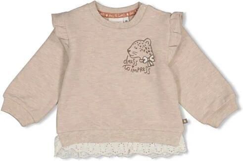 Feetje sweater Dress to Impress taupe offwhite bruin Meisjes Katoen-polyester Ronde hals