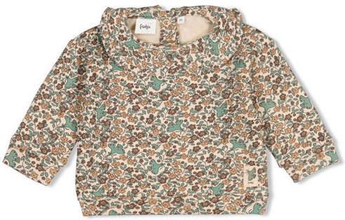 Feetje sweater Lucky Bloombird beige groen bruin Meisjes Katoen-polyester Peter Pan-kraag