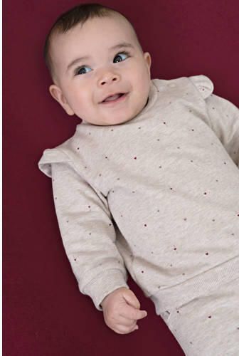 Feetje sweater My Little Love met hartjes taupe Bruin Hartjes