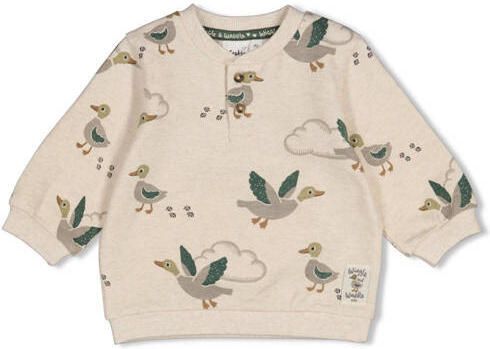 Feetje sweater Wiggle and Waddle beige groen Jongens Katoen-polyester Ronde hals