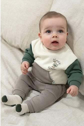 Feetje sweater Wiggle and Waddle ecru groen Jongens Katoen Ronde hals - Foto 3