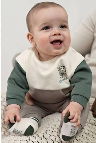 Feetje sweater Wiggle and Waddle ecru groen Jongens Katoen Ronde hals - Foto 2