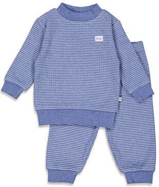 Feetje Wafel pyjama blue melange wit Blauw Katoen Ronde hals