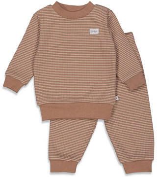 Feetje Wafel pyjama bruin wit Katoen Streep