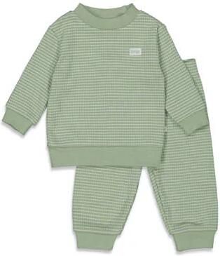 Feetje Wafel pyjama groen melange wit Katoen Ronde hals
