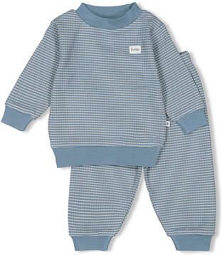 Feetje Wafel pyjama ijsblauw wit Katoen Ronde hals Streep