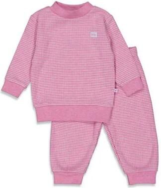 Feetje Wafel pyjama roze melange wit Katoen Ronde hals