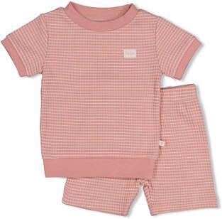 Feetje Wafel shortama mauve Roze Katoen Ronde hals Streep