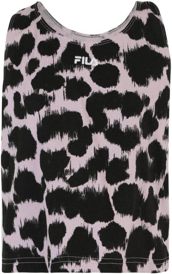 Fila top Bad Salzuflen zwart lichtroze Meisjes Katoen Ronde hals Panterprint 134 140