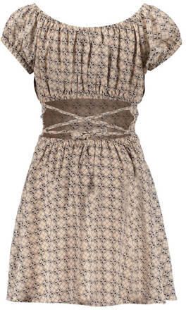 Frankie&Liberty jurk met all over print met open rug beige roze Meisjes Polyester Ronde hals 140