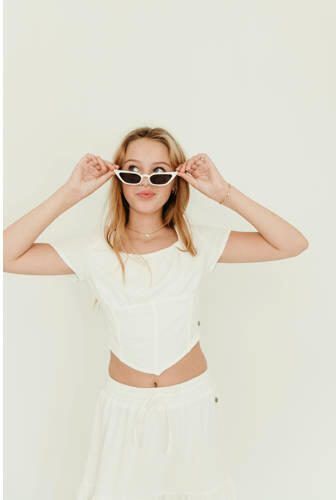 Frankie&Liberty Top wit Meisjes Polyester Vierkante hals Effen 140