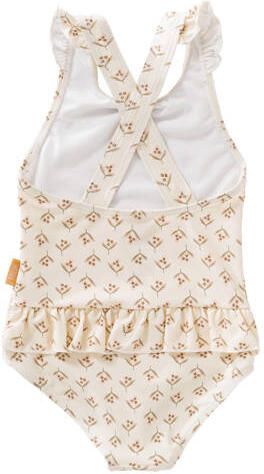 Fresk UV badpak met all over print en ruches ecru UV zwempak Meisjes Nylon Ronde hals 122 128