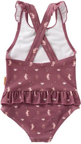 Fresk UV badpak met all over print en ruches oudroze UV zwempak Rood Meisjes Nylon Ronde hals 110 116