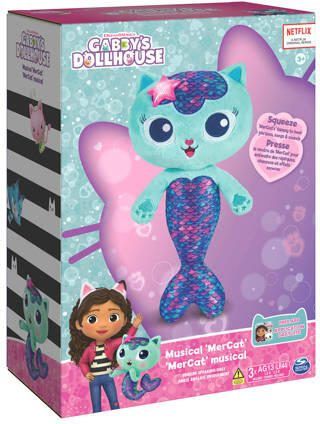 Gabby's Dollhouse gabby's poppenhuis meerminkat met licht en geluid interactieve knuffel Blauw - Foto 3