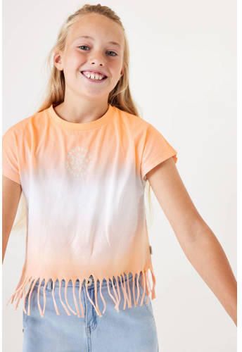 Garcia dip-dye T-shirt oranje lichtblauw Meisjes Katoen Ronde hals Dip-dye 152 158