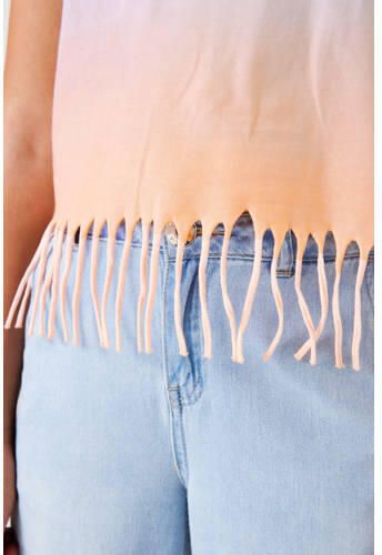 Garcia dip-dye T-shirt oranje lichtblauw Meisjes Katoen Ronde hals Dip-dye 152 158 - Foto 2