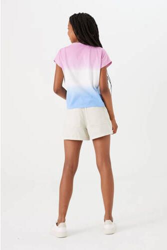 Garcia dip-dye T-shirt roze wit blauw Meisjes Katoen Ronde hals Dip-dye 164 170