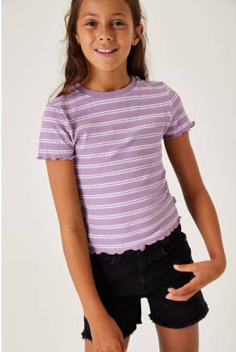 Garcia gestreept T-shirt lila wit Paars Meisjes Stretchkatoen Ronde hals 164 170