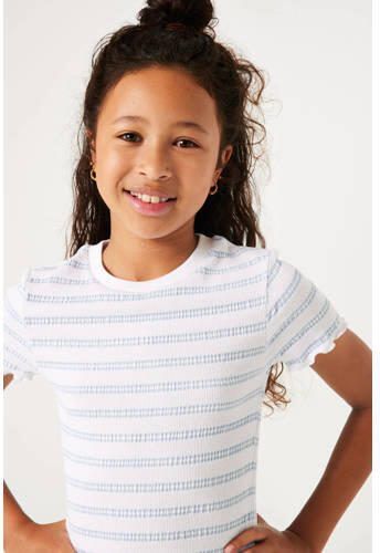 Garcia gestreept T-shirt wit blauw Meisjes Stretchkatoen Ronde hals Streep 152 158 - Foto 2