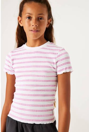 Garcia gestreept T-shirt wit roze Meisjes Stretchkatoen Ronde hals Streep 164 170