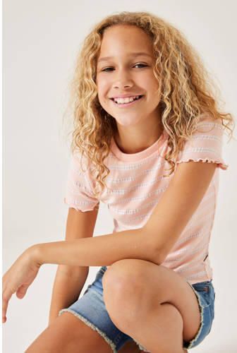 Garcia gestreept T-shirt zalm wit Oranje Meisjes Stretchkatoen Ronde hals 164 170 - Foto 2