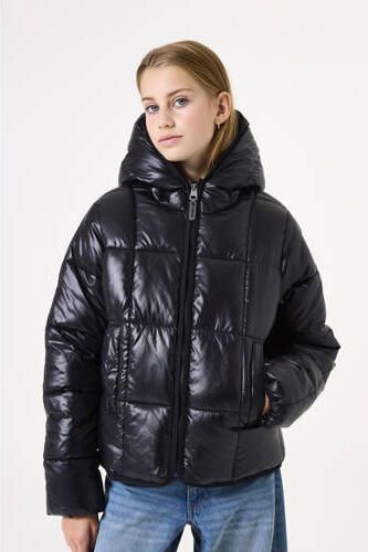 Garcia gewatteerde jas zwart Meisjes Polyester Capuchon Effen