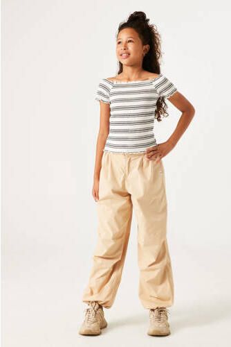 Garcia high waist loose fit broek beige Meisjes Stretchkatoen Effen 134