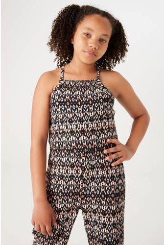 Garcia jumpsuit van polyester zwart ecru oranje All over print 164 - Foto 3
