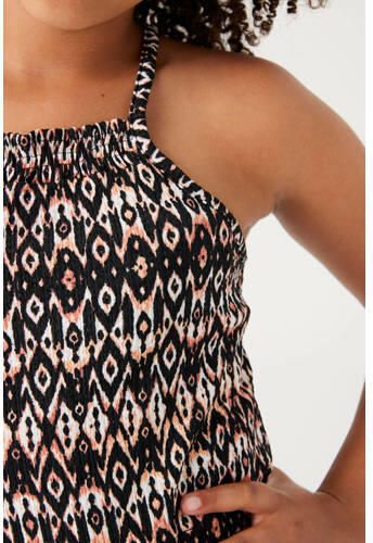 Garcia jumpsuit van polyester zwart ecru oranje All over print 164