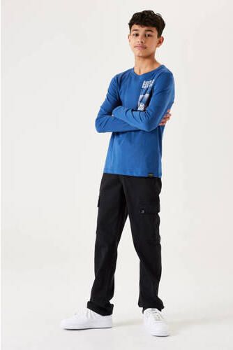 Garcia longsleeve met printopdruk kobalt blauw Jongens Katoen Ronde hals 152 158