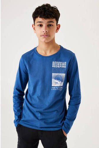 Garcia longsleeve met printopdruk kobalt blauw Jongens Katoen Ronde hals 152 158 - Foto 2