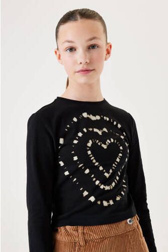 Garcia longsleeve met printopdruk zwart ecru Meisjes Stretchkatoen Ronde hals 140 146 - Foto 3