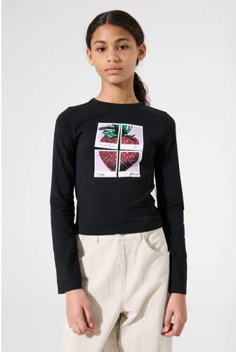 Garcia longsleeve zwart Meisjes Stretchkatoen Ronde hals Printopdruk