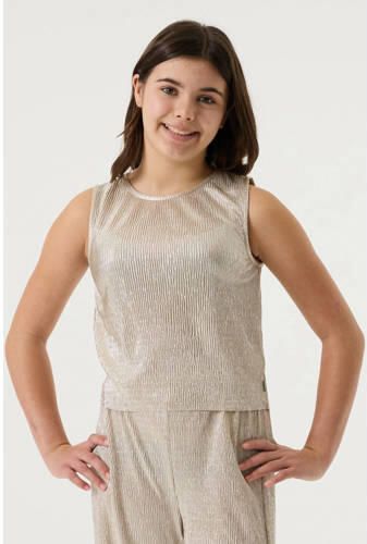 Garcia T-shirt beige met glitter Meisjes Polyester Ronde hals Effen