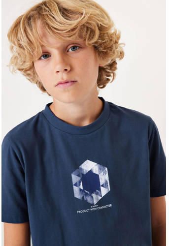 Garcia T-shirt met backprint donkerblauw Jongens Katoen Ronde hals Backprint 164 170