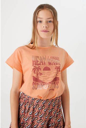 Garcia T-shirt met printopdruk oranje Meisjes Katoen Ronde hals Printopdruk 140 146