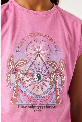Garcia T-shirt met printopdruk roze lila Meisjes Katoen Ronde hals Printopdruk 152 158 - Foto 3